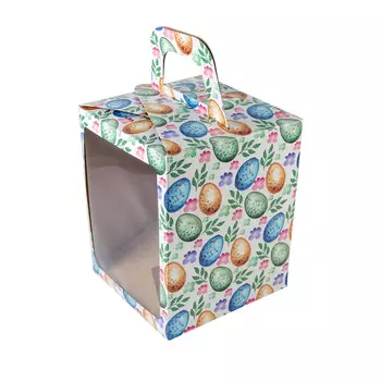 Коробка для кулича с окном "Пасхальный микс" 15*15*18 см