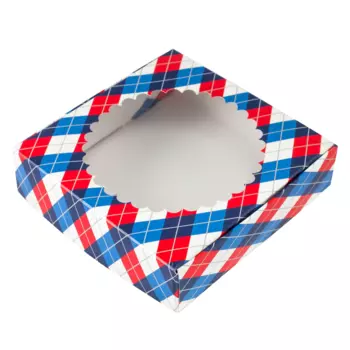 Коробка для печенья 12*12*3 см с окном "Клетка красно-синяя"
