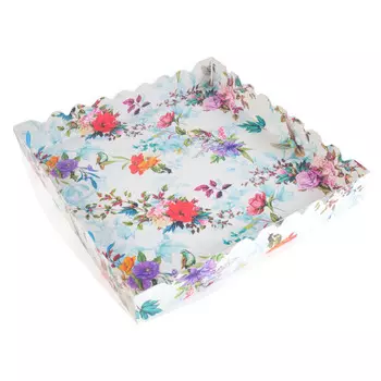 Коробка для печенья 20*20*3 см "Цветы ассорти" с прозрачной крышкой