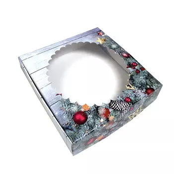 Коробка для печенья " С Новым годом" 12*12*3 см, с окном