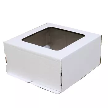 Коробка для торта 28*28*14 см, квадратное окно (самолет) New
