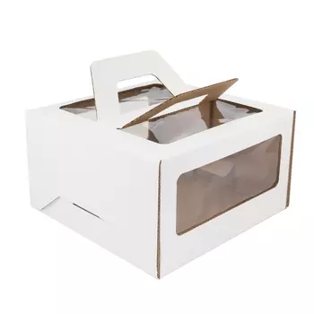 Коробка для торта с ручками 21*21*12 см (с окном)