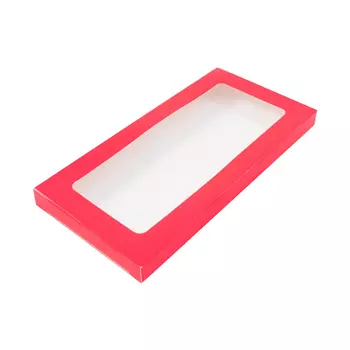 Коробка под шоколадку алая с окном, 18*9*1,4 см