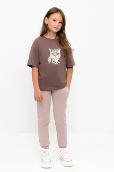 Брюки для девочек CROCKID, КР 400588, цвет - кофейный