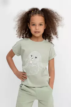 Футболка для девочек CROCKID, КР 302268, цвет - хаки