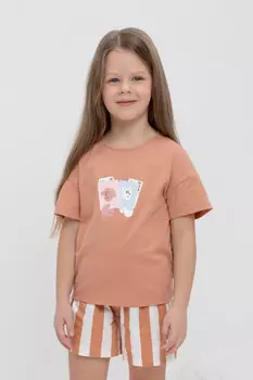 Футболка для девочек CROCKID, КР 302467, цвет - коричневый