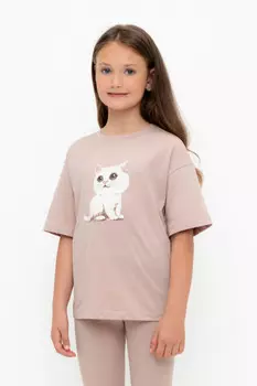 Футболка для девочек CROCKID, КР 302607, цвет - кофейный