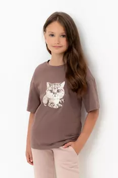 Футболка для девочек CROCKID, КР 302607, цвет - коричневый