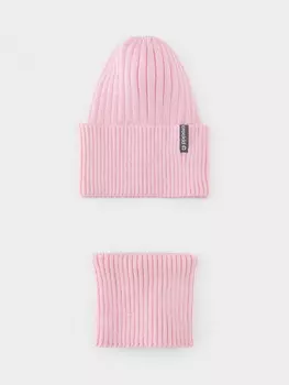 Комплект демисезонный — шапка и снуд для девочек CROCKID, КВ 22012/25, цвет - розовый