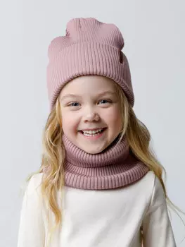 Комплект демисезонный — шапка и снуд для девочек CROCKID, КВ 22019, цвет - розовый