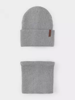 Комплект демисезонный — шапка и снуд для мальчиков CROCKID, КВ 22019, цвет - серый