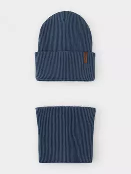 Комплект демисезонный — шапка и снуд для мальчиков CROCKID, КВ 22019, цвет - синий