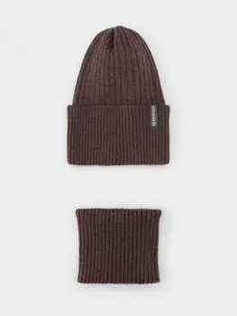 Комплект демисезонный — шапка и снуд для мальчиков CROCKID, КВ 22012/25, цвет - коричневый