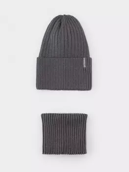 Комплект демисезонный — шапка и снуд для мальчиков CROCKID, КВ 22012/25, цвет - темно-серый