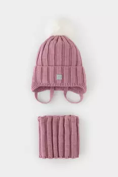 Комплект детский: шапка и снуд из полушерсти для девочек CROCKID, КВ 22017/ш, цвет - розовый
