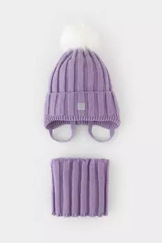 Комплект детский: шапка и снуд из полушерсти для девочек CROCKID, КВ 22017/ш, цвет - фиолетовый