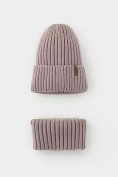 Комплект детский: шапка и снуд из полушерсти для девочек CROCKID, КВ 22015/ш, цвет - розовый