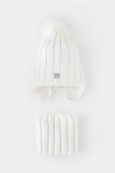 Комплект детский: шапка и снуд из полушерсти для девочек CROCKID, КВ 22017/ш, цвет - белый