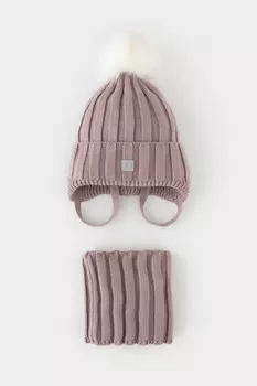 Комплект детский: шапка и снуд из полушерсти для девочек CROCKID, КВ 22017/ш, цвет - розовый