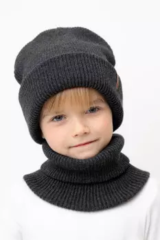 Комплект детский: шапка и снуд из полушерсти для мальчиков CROCKID, КВ 22016/ш, цвет - серый