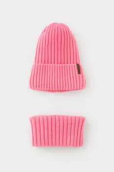 Комплект детский: шапка и снуд из полушерсти для девочек CROCKID, КВ 22015/ш, цвет - розовый