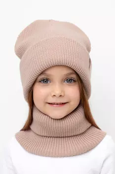 Комплект детский: шапка и снуд из полушерсти для девочек CROCKID, КВ 22016/ш, цвет - бежевый