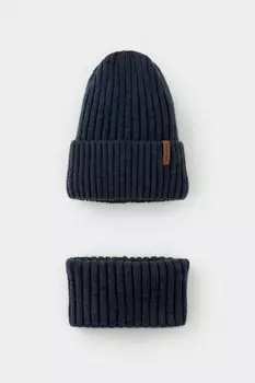 Комплект детский: шапка и снуд из полушерсти для мальчиков CROCKID, КВ 22015/ш, цвет - синий