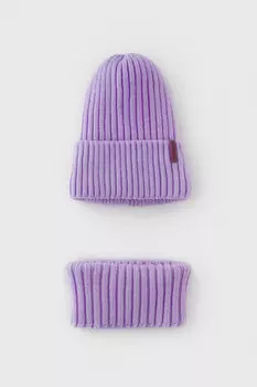 Комплект детский: шапка и снуд из полушерсти для девочек CROCKID, КВ 22015/ш, цвет - фиолетовый