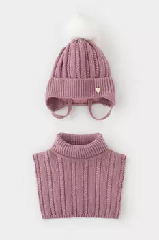 Комплект для девочки: шапка и манишка из полушерсти для девочек CROCKID, КВ 22013/ш, цвет - розовый