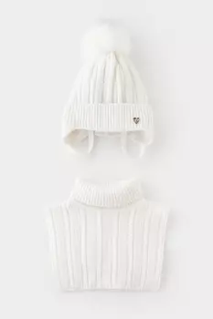 Комплект для девочки: шапка и манишка из полушерсти для девочек CROCKID, КВ 22013/ш, цвет - белый