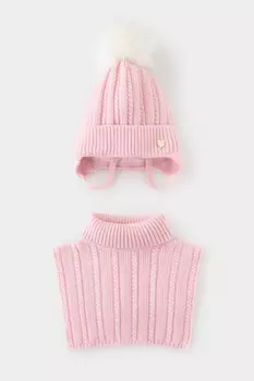 Комплект для девочки: шапка и манишка из полушерсти для девочек CROCKID, КВ 22013/ш, цвет - розовый