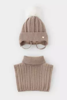 Комплект для девочки: шапка и манишка из полушерсти для девочек CROCKID, КВ 22013/ш, цвет - бежевый