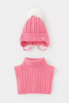 Комплект для девочки: шапка и манишка из полушерсти для девочек CROCKID, КВ 22013/ш, цвет - розовый