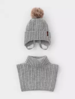 Комплект для мальчика: шапка и манишка из полушерсти для мальчиков CROCKID, КВ 22014/ш, цвет - серый