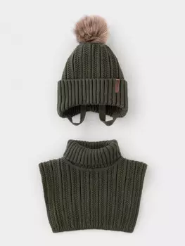 Комплект для мальчика: шапка и манишка из полушерсти для мальчиков CROCKID, КВ 22014/ш, цвет - зеленый