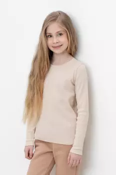 Лонгслив для девочки в рубчик для девочек CROCKID, КР 301911, цвет - бежевый