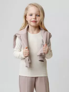 Лонгслив из эластичного трикотажа в рубчик для девочки для девочек CROCKID, КР 301911, цвет - бежевый