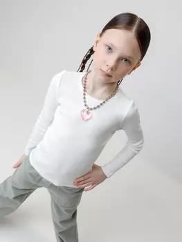 Лонгслив из эластичного трикотажа в рубчик для девочки для девочек CROCKID, КР 301911, цвет - сахар