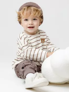 Лонгслив из натурального хлопка для мальчика для мальчиков CROCKID, КР 302774, цвет - сахар