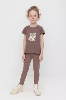 Лосины для девочки в рубчик для девочек CROCKID, КР 400085, цвет - коричневый