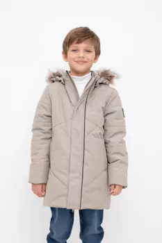 Пальто для мальчика с утеплителем нового поколения для мальчиков CROCKID, ВК 36098/1 ГР, цвет - кофейный