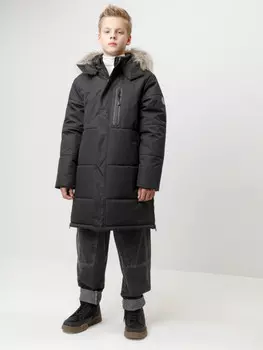 Пальто зимнее для мальчика с утеплителем нового поколения для мальчиков CROCKID, ВК 36110/1 ГР, цвет - черный