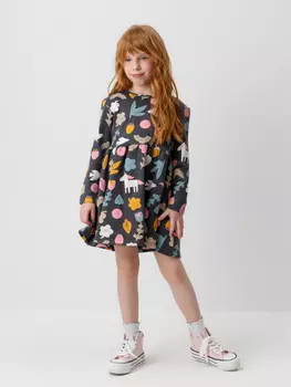 Платье для девочек CROCKID, КП 5773, цвет - темно-серый