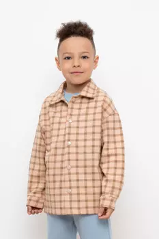 Рубашка для мальчика из мягкого петельчатого футера для мальчиков CROCKID, КР 302253, цвет - светло-бежевый