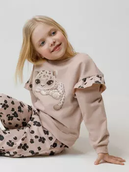 Свитшот с начёсом для девочки для девочек CROCKID, КР 302864, цвет - бежевый