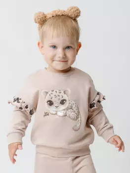 Свитшот с начёсом для девочки для девочек CROCKID, КР 302856, цвет - бежевый