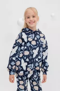 Толстовка с капюшоном для девочки для девочек CROCKID, КР 302221, цвет - темно-синий