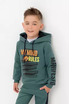 Толстовка с капюшоном для мальчика для мальчиков CROCKID, К 300634, цвет - зеленый