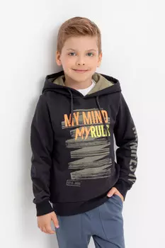 Толстовка с капюшоном для мальчика для мальчиков CROCKID, К 300634, цвет - темно-серый