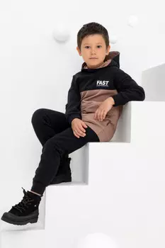 Толстовка с капюшоном для мальчика из мягкого футера с начесом для мальчиков CROCKID, КР 302162, цвет - черный3